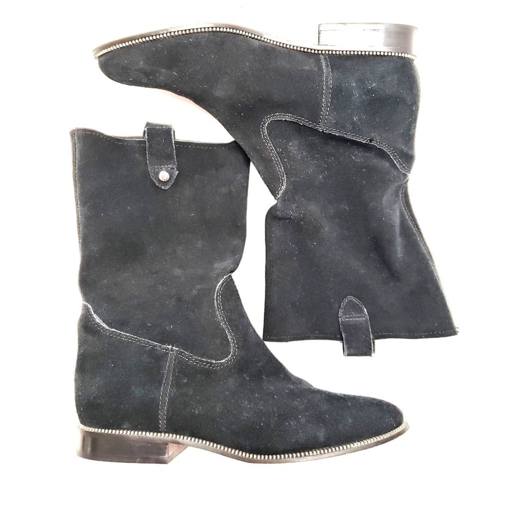 Michael Kors Western Heled Boots Black Suede Leather Pull On Studded Boot Size 9